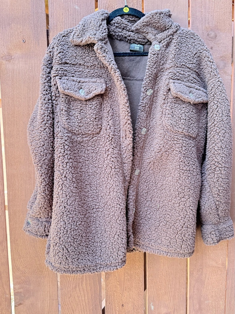 Women’s Brown Sherpa Teddy Jacket with Chest Pockets